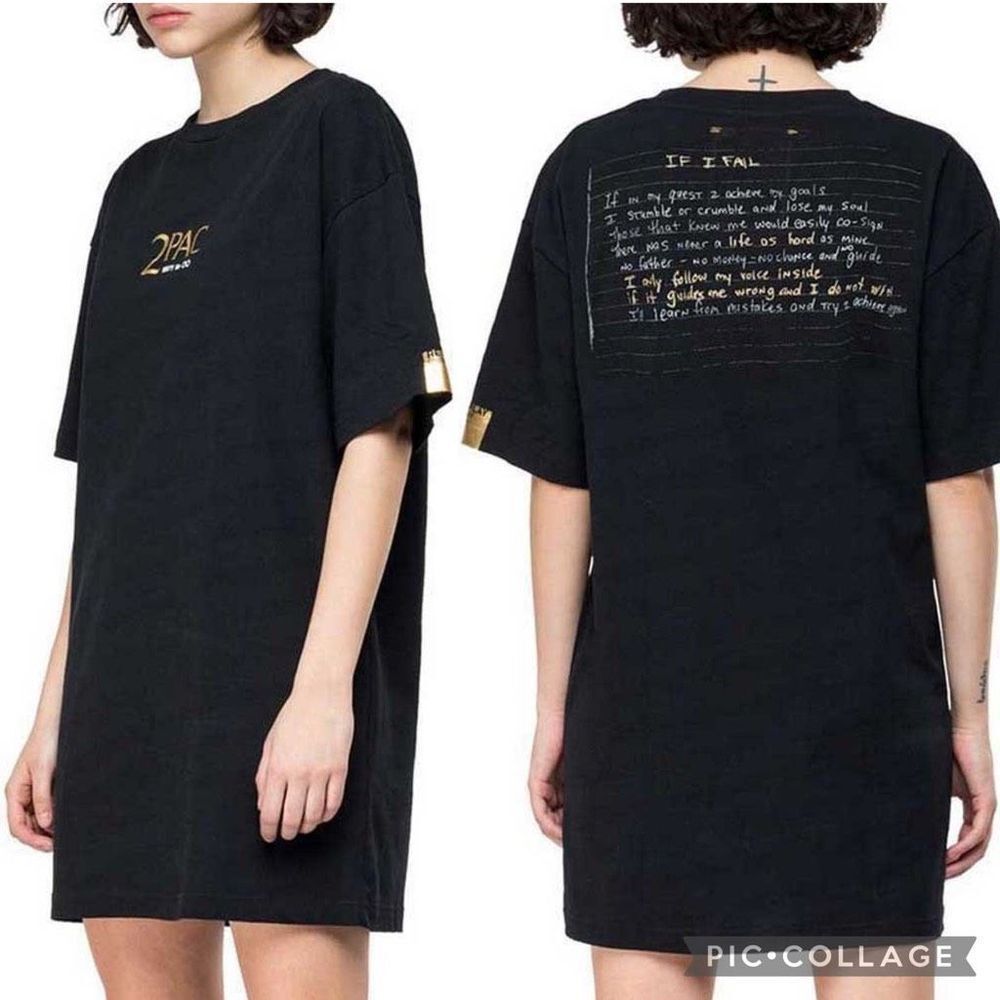 2PAC Tupac Shakur Replay Tribute Limited Edition T Shirt Dress in Black Size S